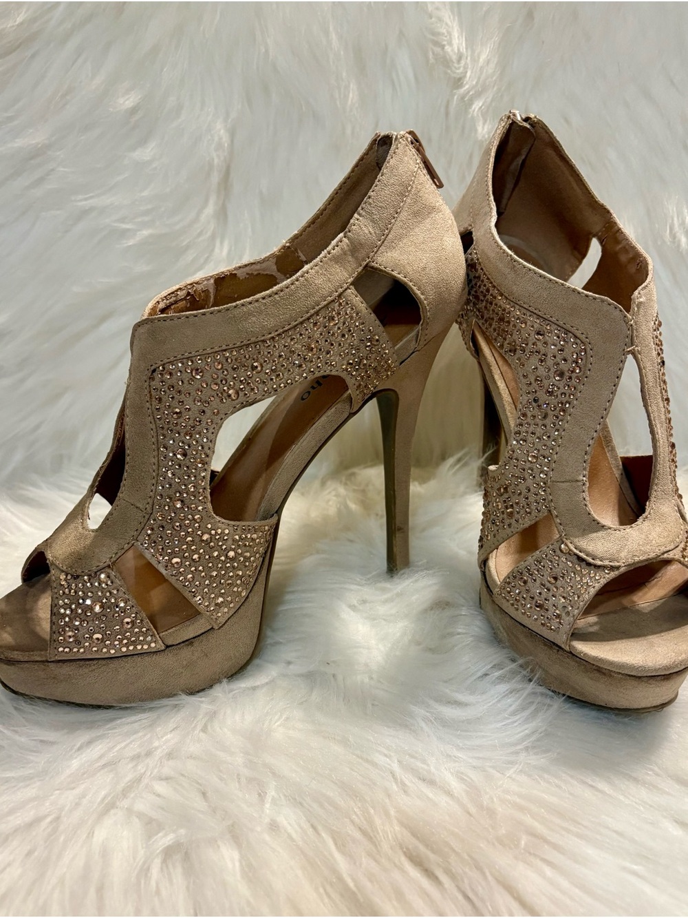 Zigi Soho Taupe Rhinestone Cutout Platform Heels